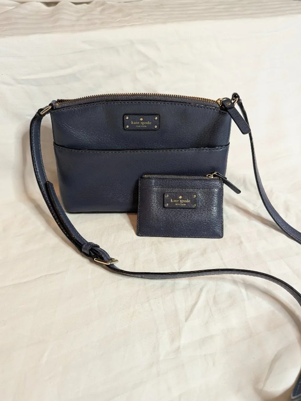 Kate Spade Grove Street Millie Crossbody bag in Gray-Blue, matching change purse